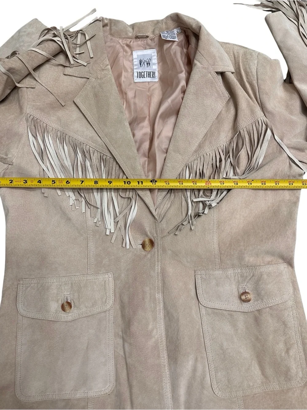 Vtg Together Suede Fringe Leather Jacket SZ Large Pockets Boho Western EUC